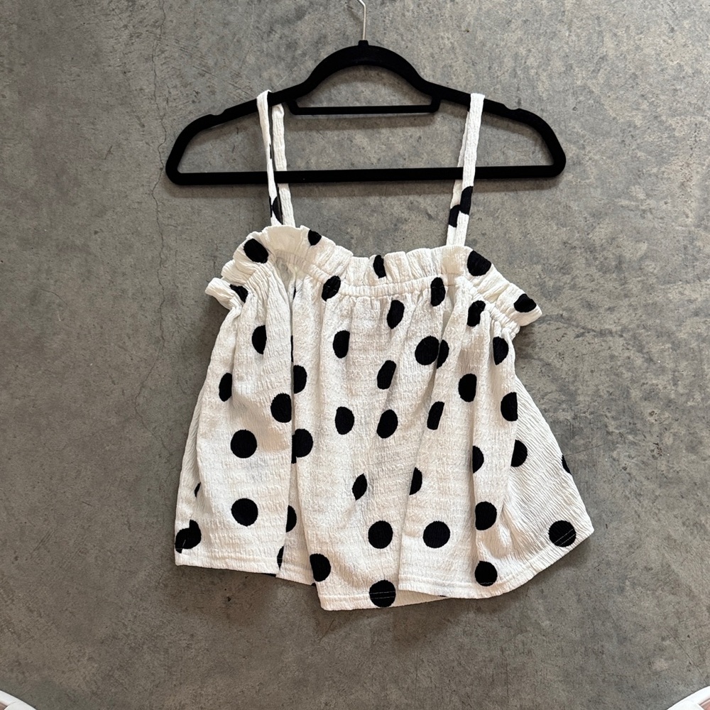 Current Air Cream Smocked Camisole with Polka Dots